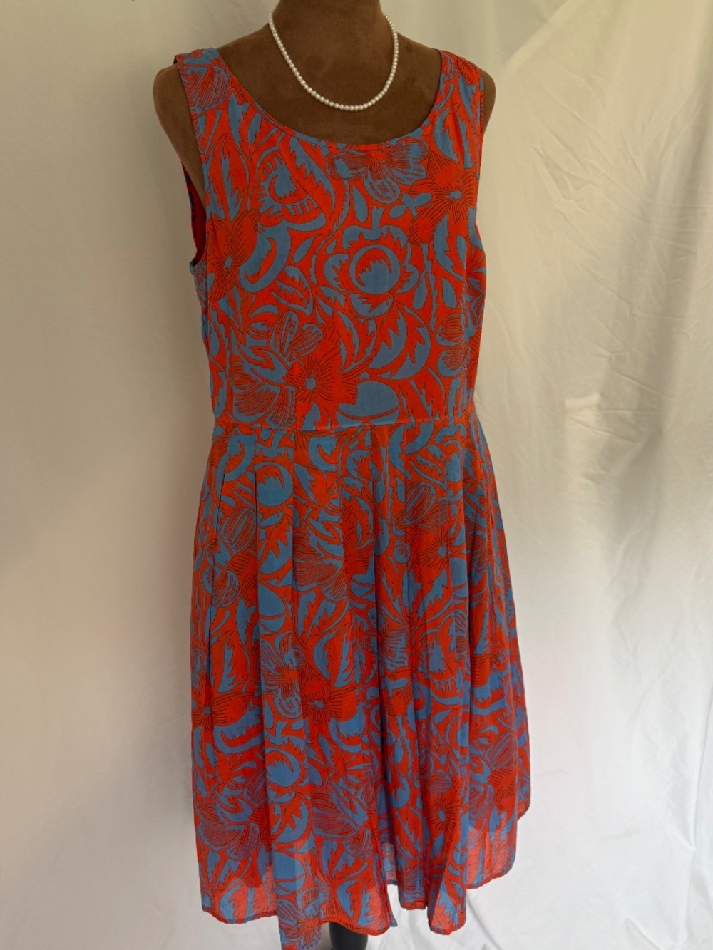 Talbots Orange & Blue Floral Sleeveless Fit & Flare Dress Size 8